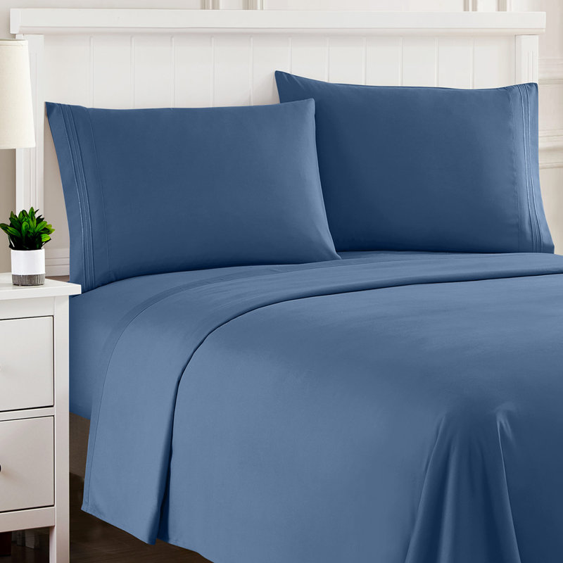 Luxurious Classic Soft Solid 1800 Series Microfiber Sheet Set, Various Colors and Sizes, Denim, Split King