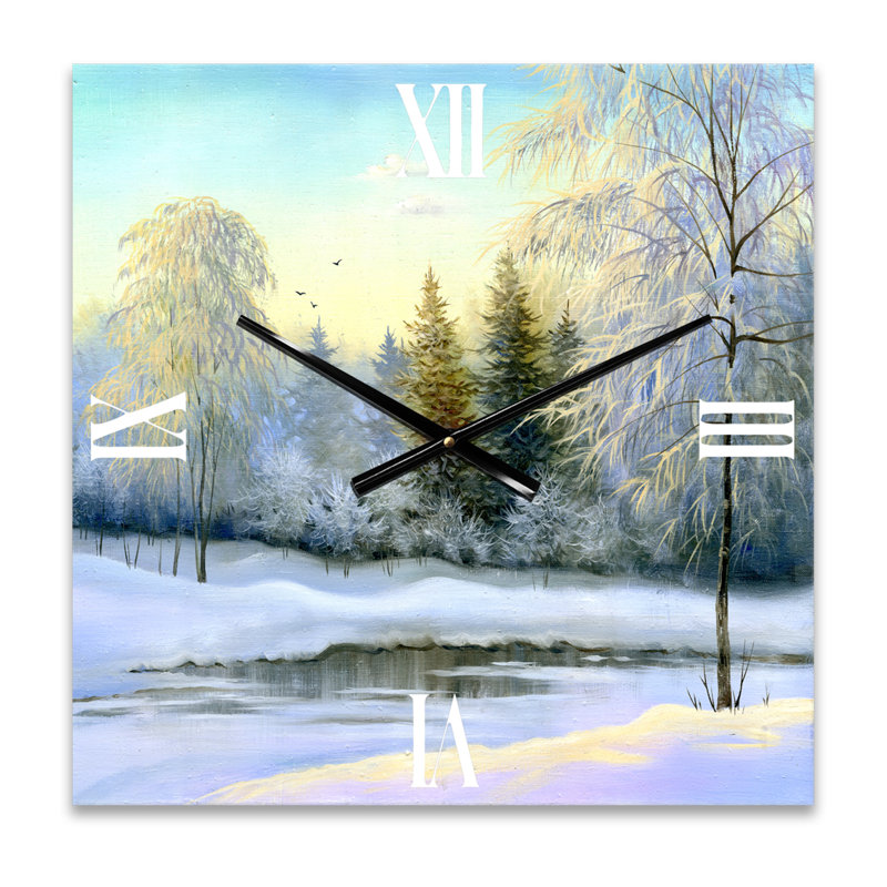 Arbres verts dans un magnifique paysage d'hiver - Horloge murale traditionnelle, Très grand