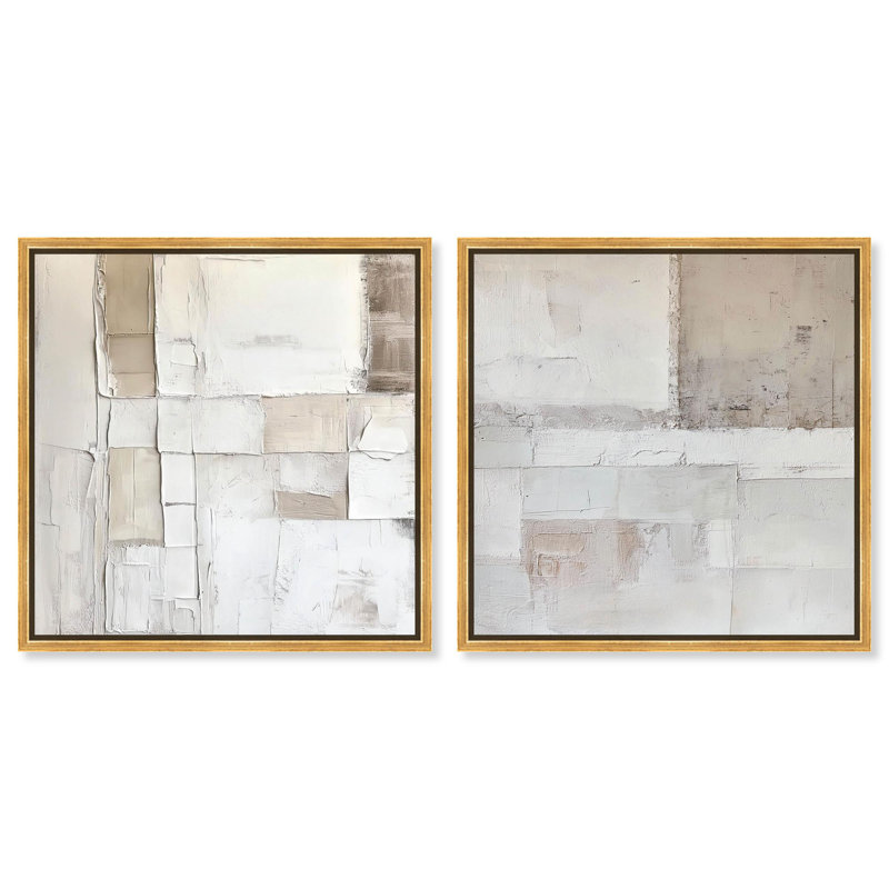 Worn Charm Set Canvas Set of 2 Earth Tone Abstract by , H 20 po x l 20 po, Cadre flottant doré