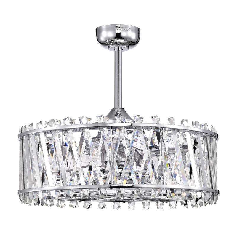 Quara 26 Inch Modern Glam Modern Crystal Ceiling Fan 6 Light with Remote