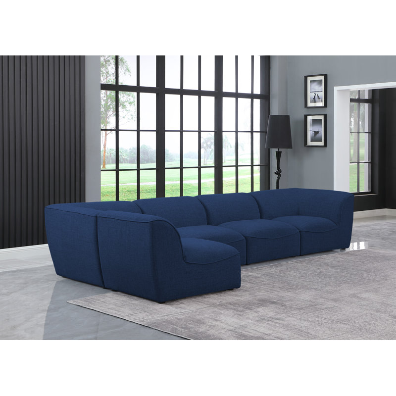 Canapé modulaire de coin Arens, Tissu texturé en lin bleu marine