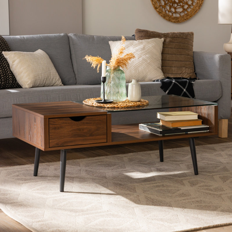 Four Leg Coffee Table with Storage, Dark Walnut