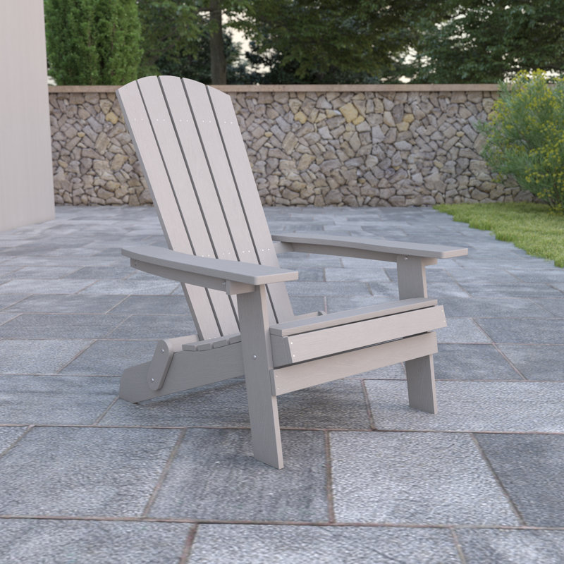 Balasi Contemporary Commercial Grade All-Weather Poly Resin Indoor/Outdoor Folding Adirondack Chair, Gray