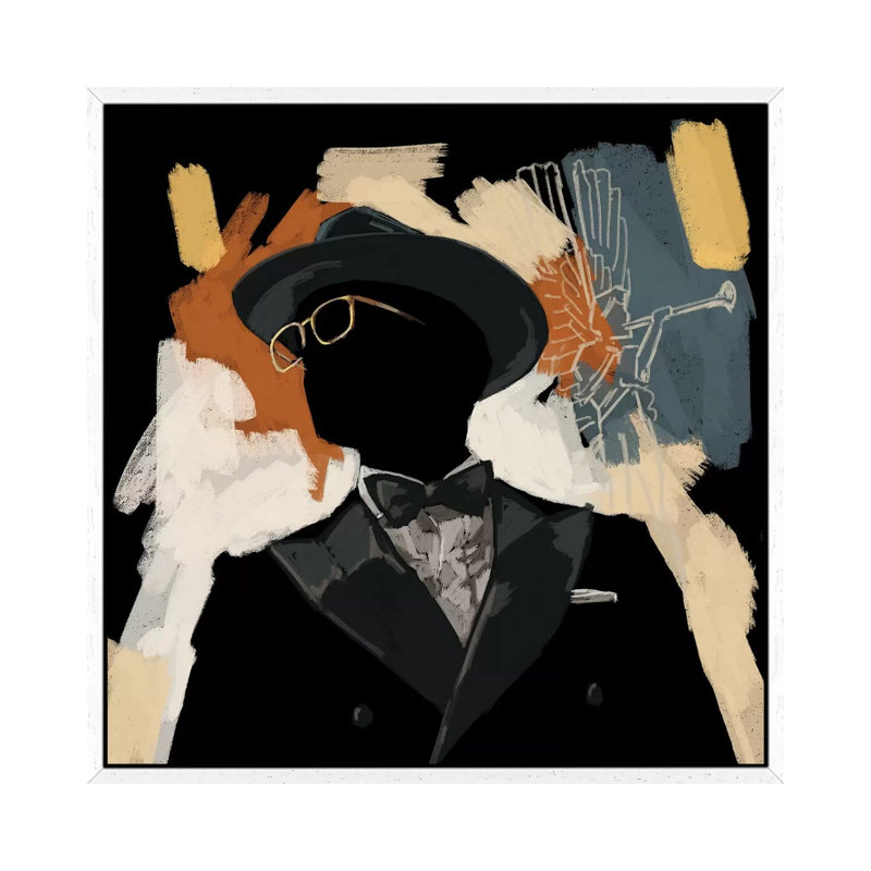 Operatic Black - Painting on Canvas, 45.72cm H x 45.72cm W x 3.81cm D, White Floater Framed