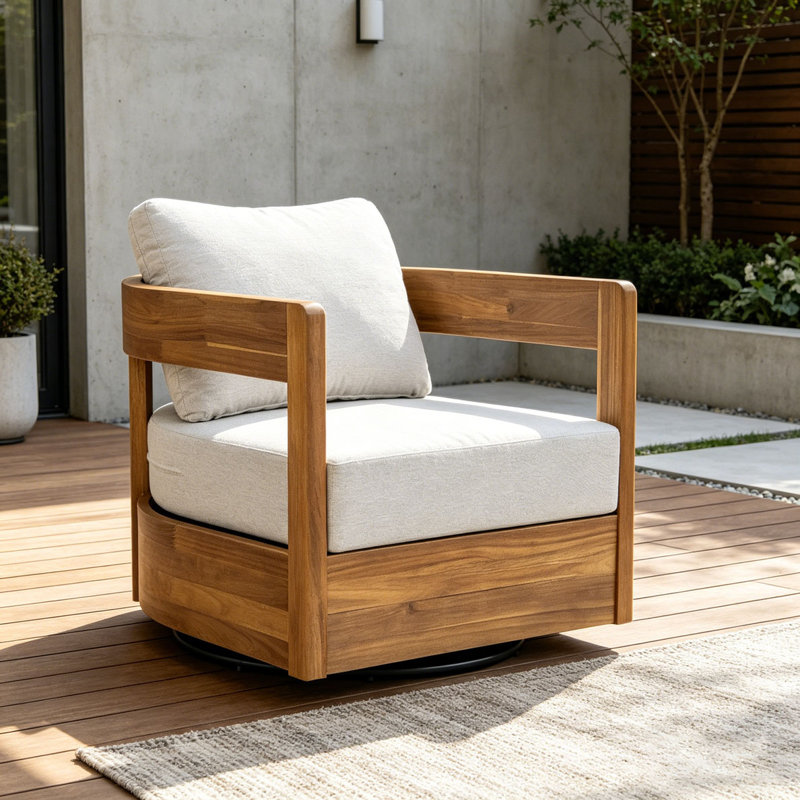 Fauteuil club d'extérieur pivotant en bois, Teck