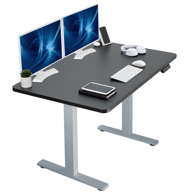 VIVO Single Motor Electric Desk with Push Button Memory Controller, 48.5" H x 48" W x 30" D, Black/Gray