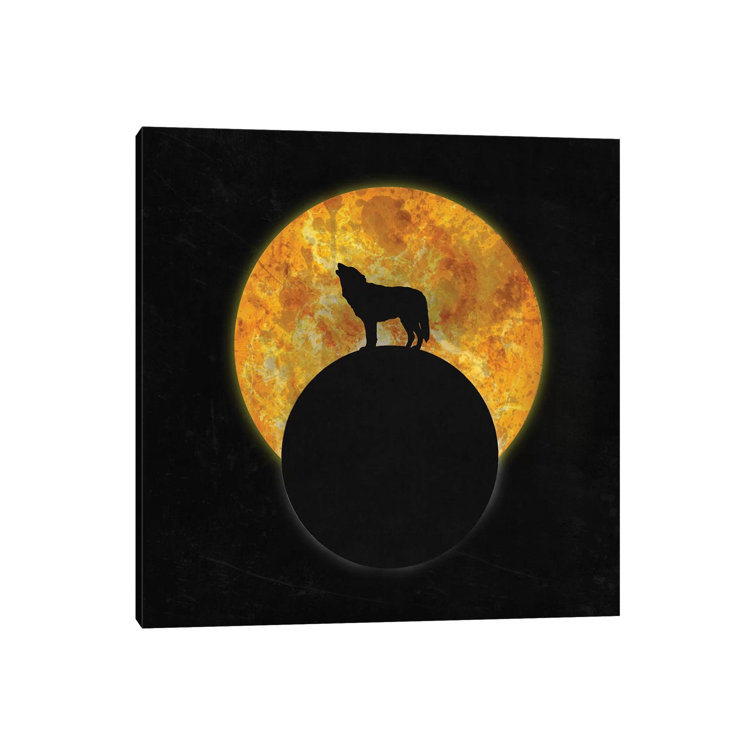 Union Rustic Wolf On The Moon by Barruf - Wrapped Canvas Gallery ...
