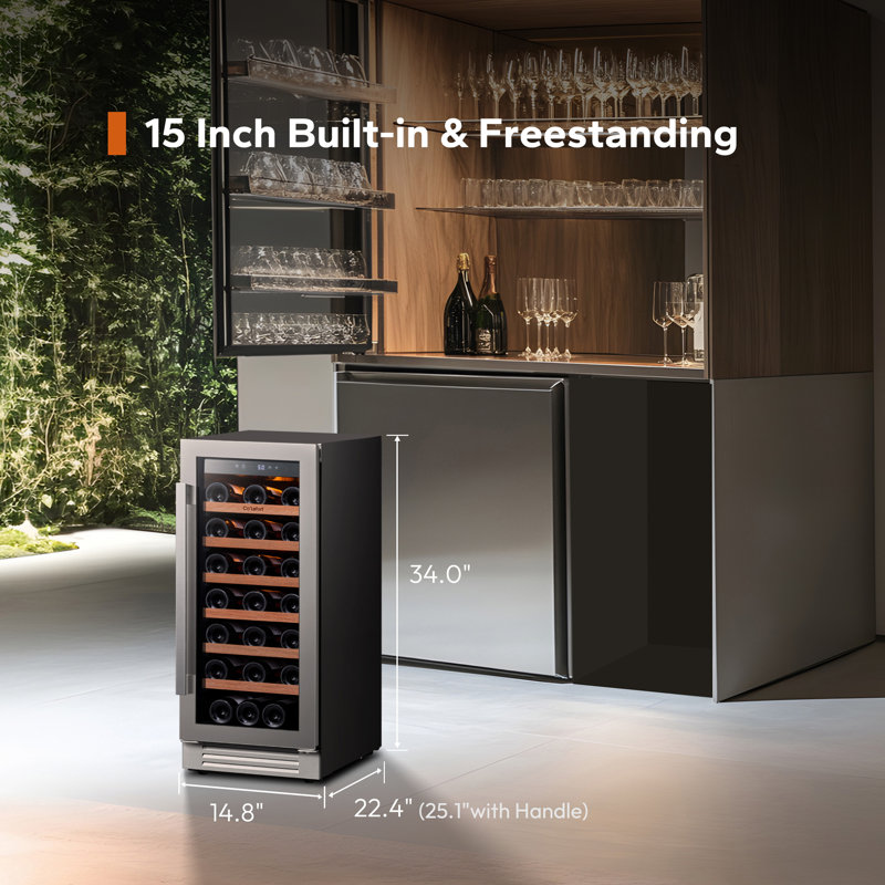 15 In. 33-bottles Single Zone Built-in Wine Refrigerator Fast Cooling Compressor Fridge With Frost-free Touch Panel  