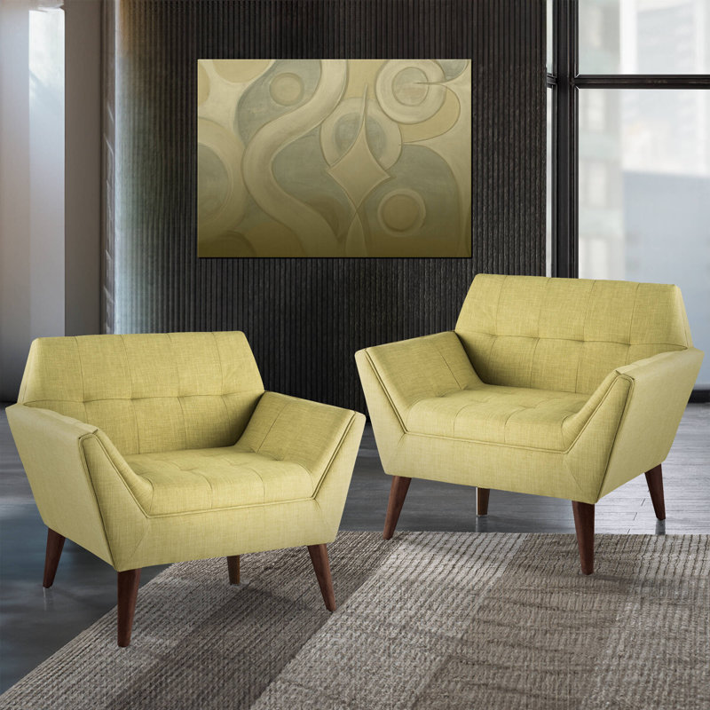 Merrylite Newport Wide Mid-Century Modern Lounge Chair Set of 2, Pale Green Polyester