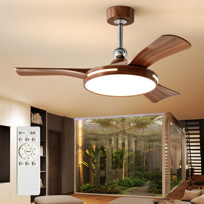 42" 3-Blade Walnut Modern Ceiling Fan with LED Light and Remote Control, 6-Speed,Reversible Airflow,Dimmable Lighting, Height Adjustable, Quiet for Living Room Bedroom