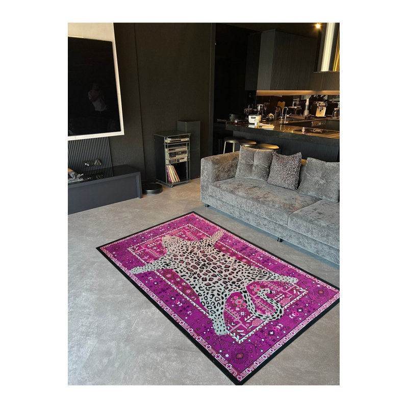 Tapis tissé multicolore à motif rétro Leuch fuchsia, Rectangle 5 pi 1,02 po x 7 pi 6,55 po