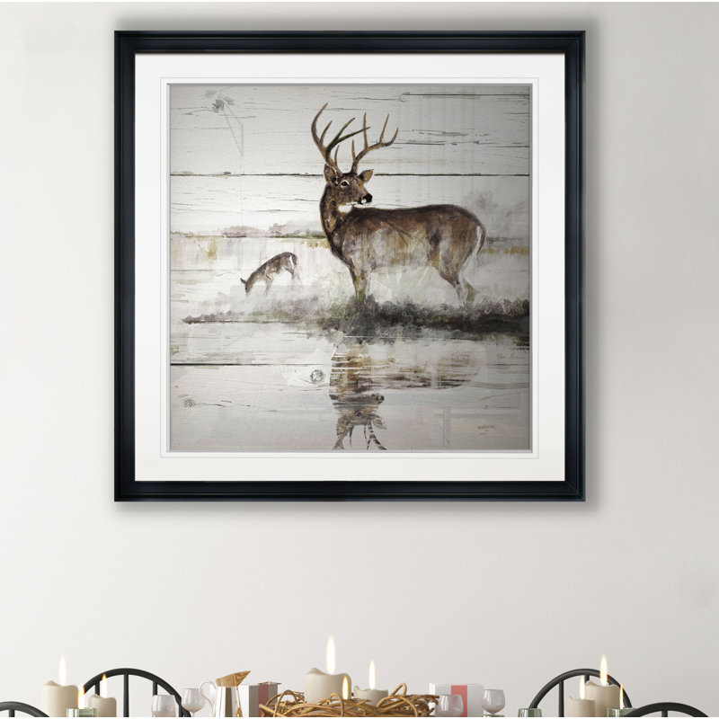Rustic Misty Deer - reproduction d'art encadrée, H 30,5 po x l 30,5 po x P 1,5 po