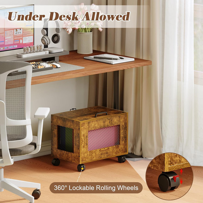 Rolling File Cabinet Cart, Hanging File Organizer Box With Lid For Home Office, Small Filing Cabinet On Wheels Under Desk, Mobile Decorative Document Storage Basket