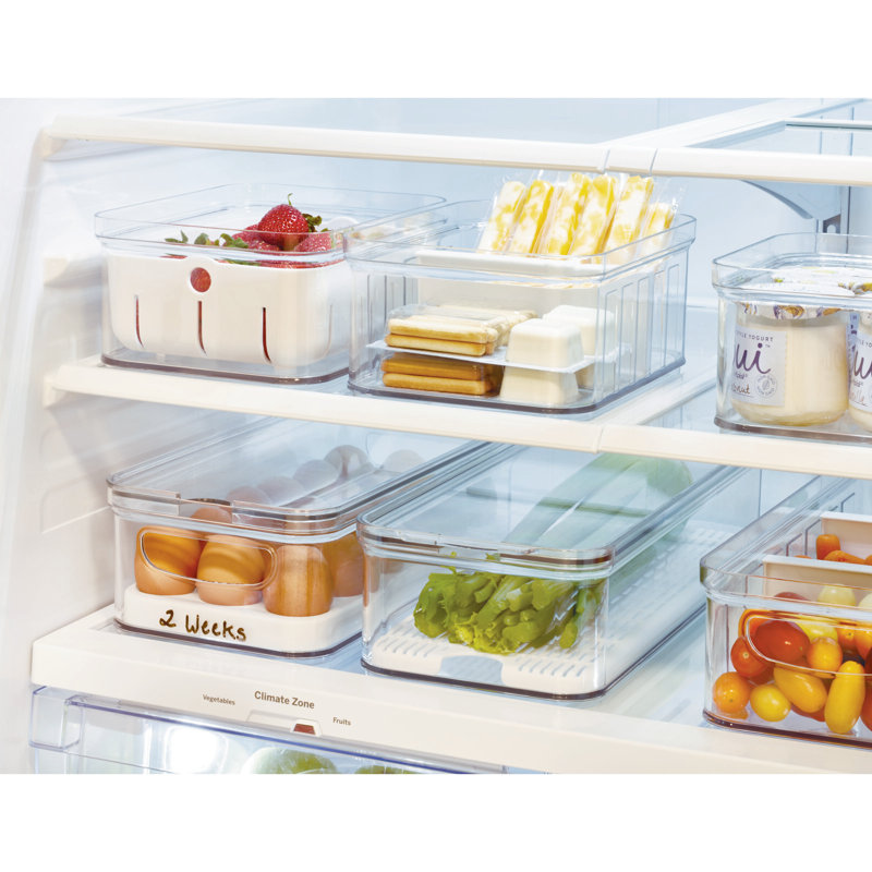 iDesign Crisp Berry Plastic Bin, Modular Stacking Food Storage Box with Removable Inner Basket, BPA Free, 8.32" x 6.32" x 3.88", Clear and White