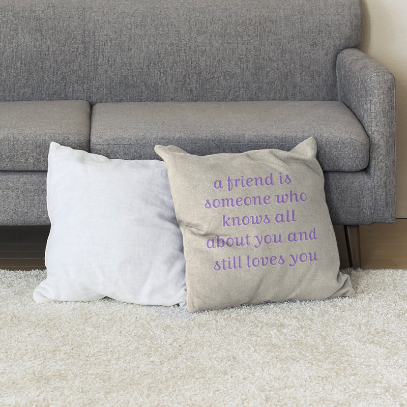 Coussin de sol Love & Friendship, 40 po x 40 po, Blanc / mauve contrastant