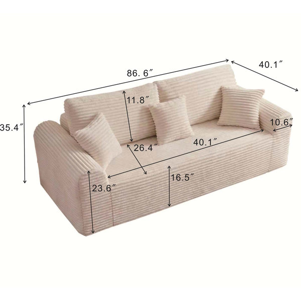 Latitude Run® 3 Seater Corduroy Couch With Deep Seat, Comfy Floor Sofa ...