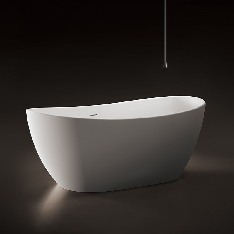 63" Freestanding Soaking Solid Surface Bathtub in White