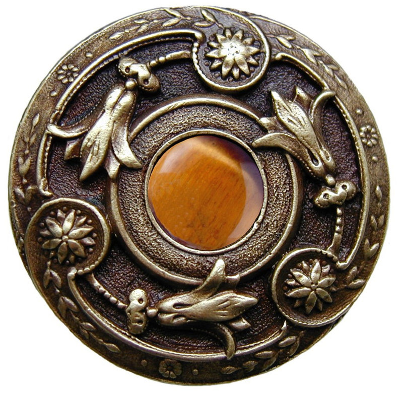 Poignée champignon Jewel, Laiton antique, pierre naturelle œil de tigre