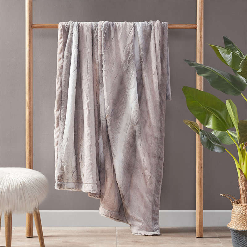 Oversized Faux Fur Throw, Grey/White