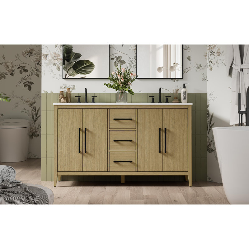 Meuble-lavabo double 60 po, Brun miel