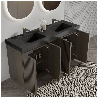 Meuble-lavabo autoportant en chêne fumé GALAN60F
