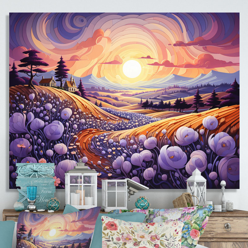 «Countryside The Violet Field III», reproduction sur toile, H 16 po x l 32 po x P 1 po, Toile tendue