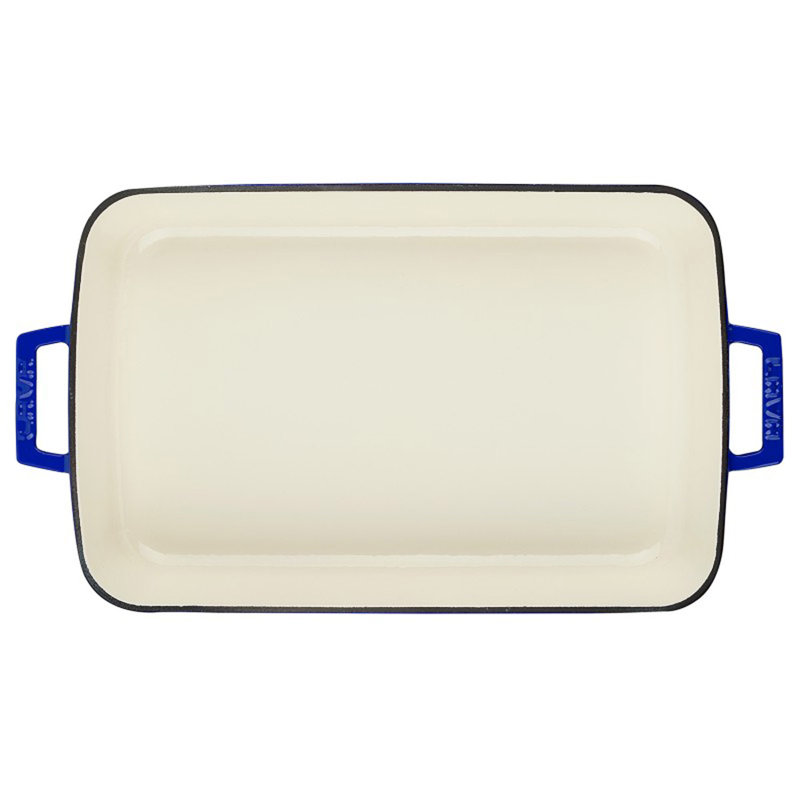 LAVA Enameled Cast Iron Rectangle Roasting Pan, Dark Blue/Cream