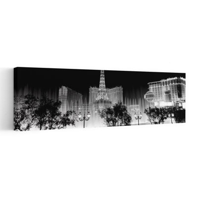 Hotels In A City Lit Up At Night The Strip Las Vegas Nevada USA by Dan Merkel - Wrapped Canvas Panoramic Print