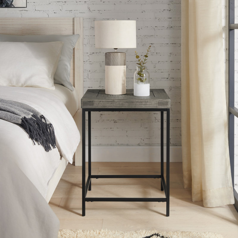 Table de bout - Table d'appoint industrielle moderne avec plateau en bois et structure en métal - Table pour salon, chambre à coucher, couloir ou dortoir