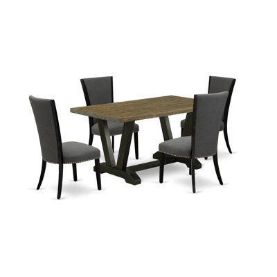 L'ensemble de table de cuisine 5 pièces comprend une table de salle à manger rectangulaire avec rallonge amovible et 4 chaises rembourrées, noir