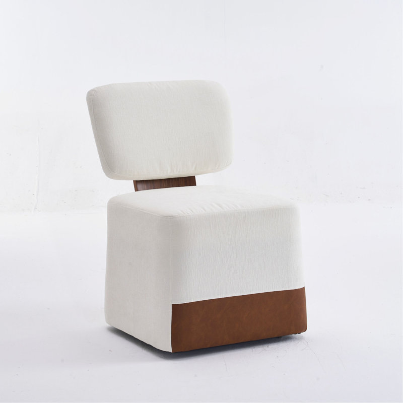Chaise rembourrée en lin sans accoudoirs avec roulettes, Ivoire ivoire