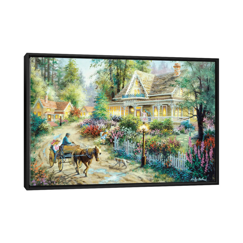«A Country Greeting» par Nicky Boehme, impression sur toile tendue, H 18 po x l 26 po x P 1,5 po, Toile avec cadre noir