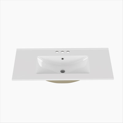 Lavabo de salle de bain 36 po à trois trous en céramique blanche, convient à un meuble-lavabo de 36 po, trou de robinet pré-percé, design minimaliste moderne, durable et facile à nettoyer