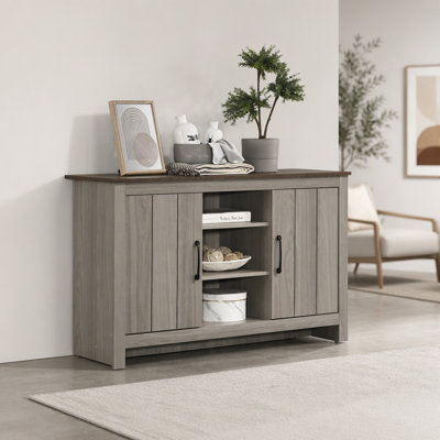 Console en chêne gris de 47 po Nyla, buffet, buffet avec tablettes et portes d'armoire