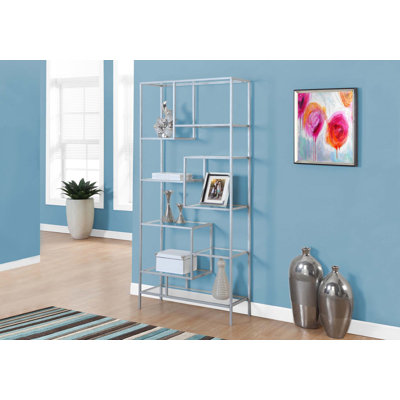Bibliothèque étagère de 72 po de hauteur en verre trempé et en métal pour le bureau ou la chambre à coucher
