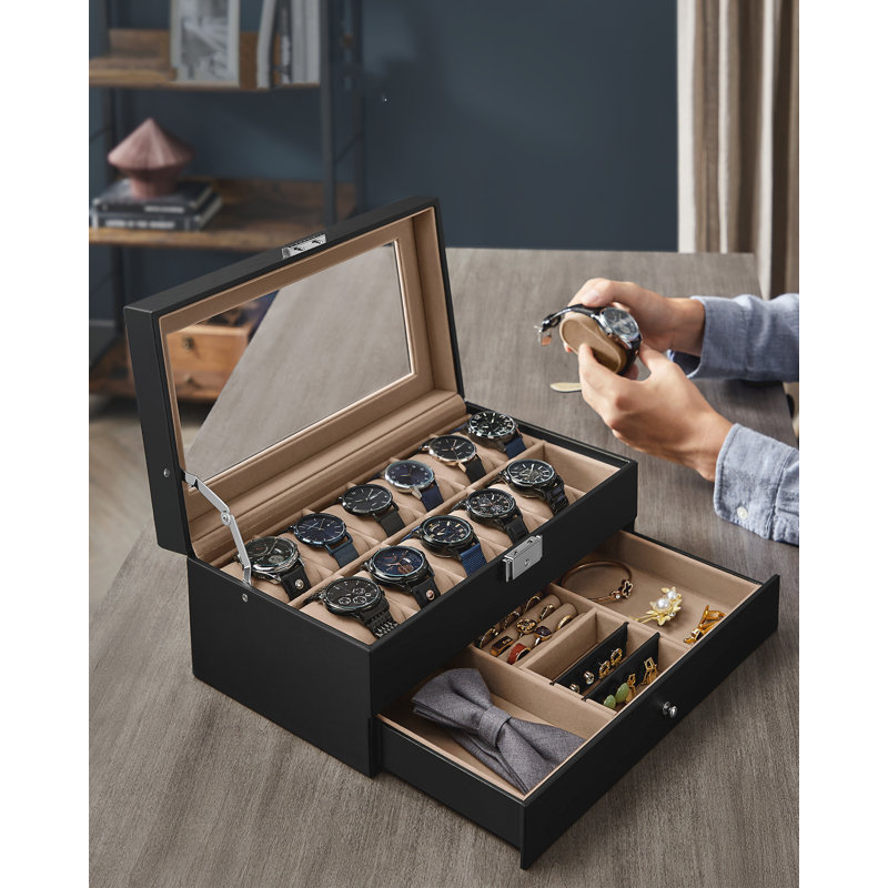 Sury Steel Watch Box +, Black/Beige