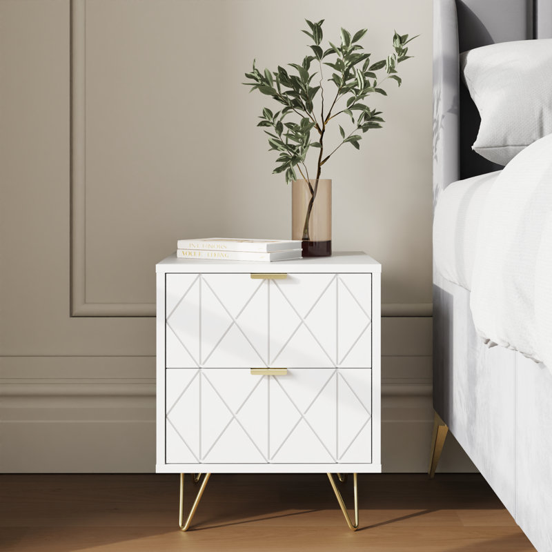 Aldrena 40cm W Particle Board / Chipboard Bedside Table, White