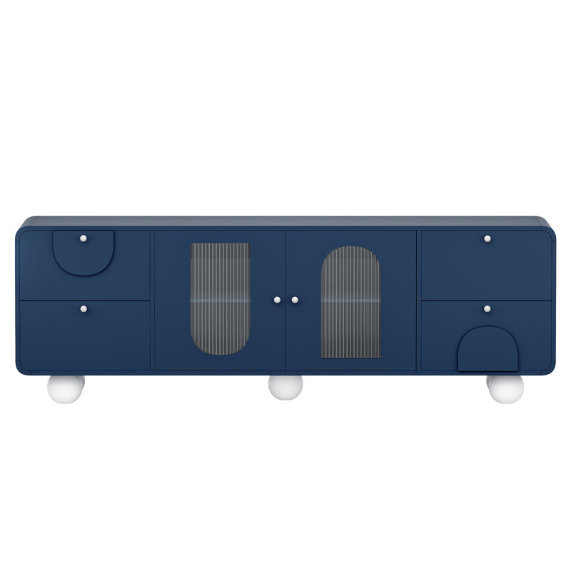 70.9" Modern Blue TV Stand with Storage, Arched Glass Doors & Drawers, Multi-Use Sideboard Buffet Cabinet, White/Blue