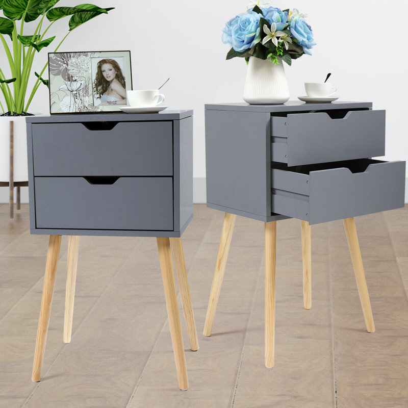 Coldiron Drawer Mid-Century Nightstand, Gray