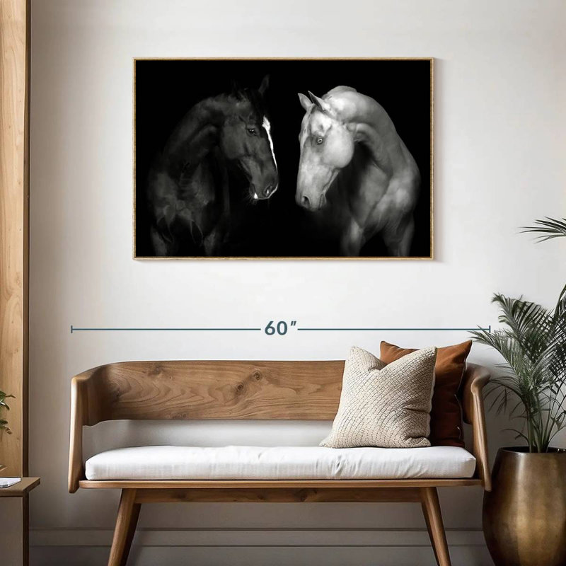 Chevaux monochromes, Cadre flottant en bois naturel, 43 po x 29 po