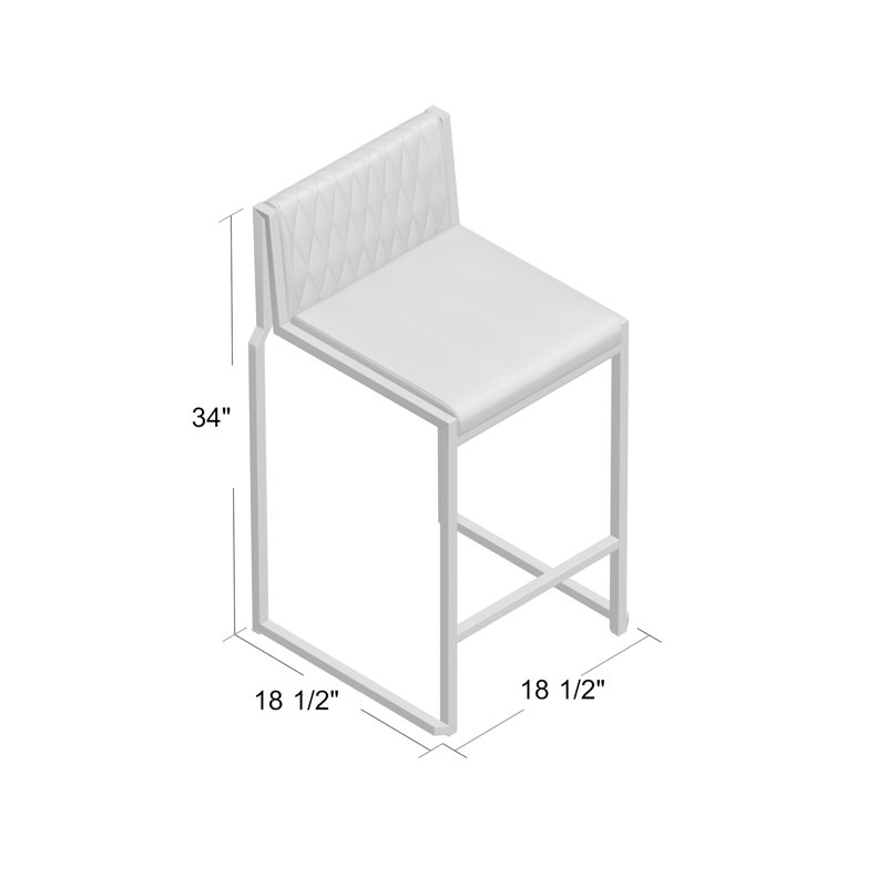 Shumpert 26" Brushed Stainless Steel Stackable Barstool, White Faux Leather