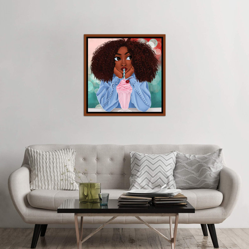 Milkshake par Princess Karibo - impression, Toile avec cadre brun, Pas de tapis, H 37 po x l 37 po x P 1,5 po