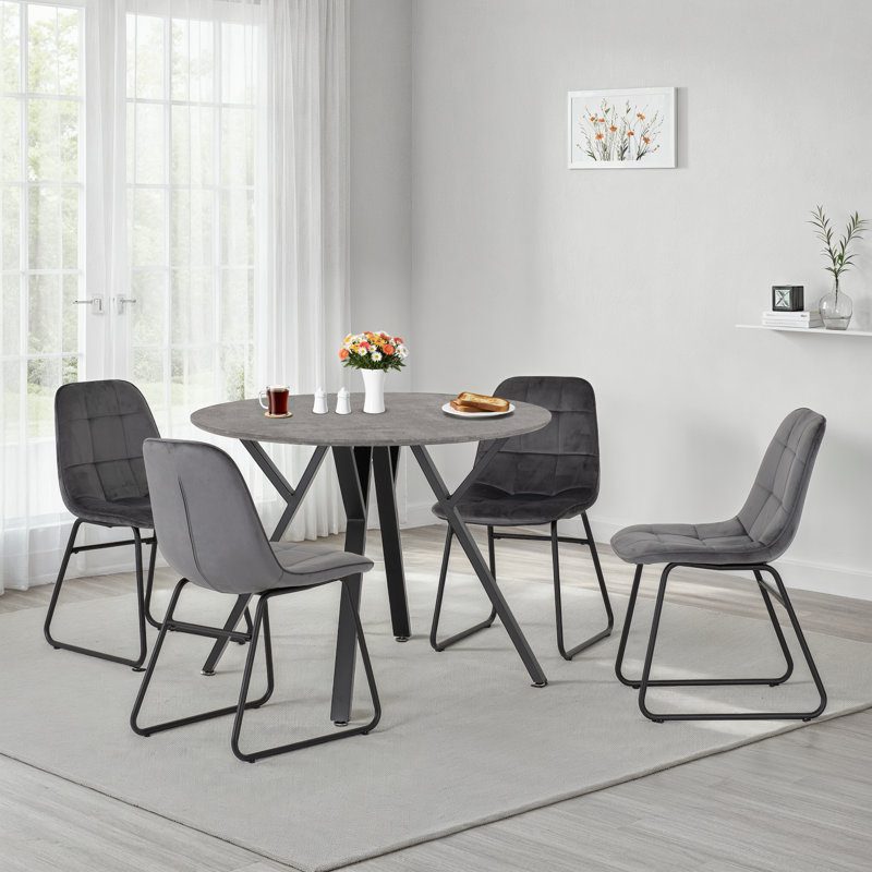 Cajigas 4 - Person Dining Set, Grey Velvet