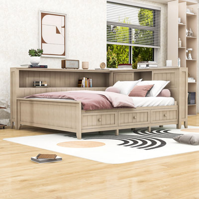 3 Drawers Wood Daybed with Shelves