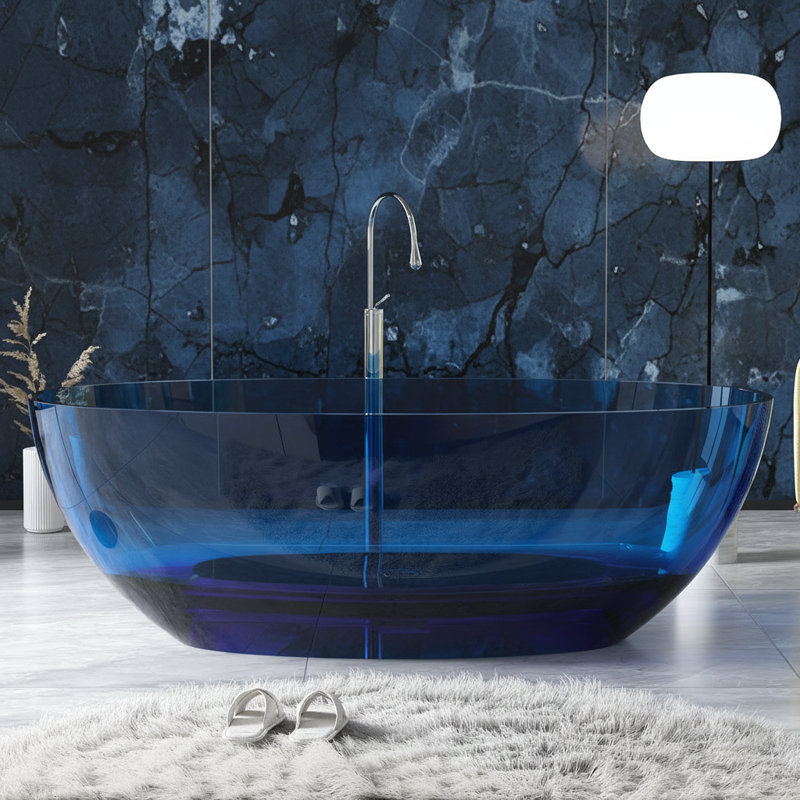 Baignoire de trempage autoportante à surface solide de 64 pouces KAKUSIGA pour salle de bain