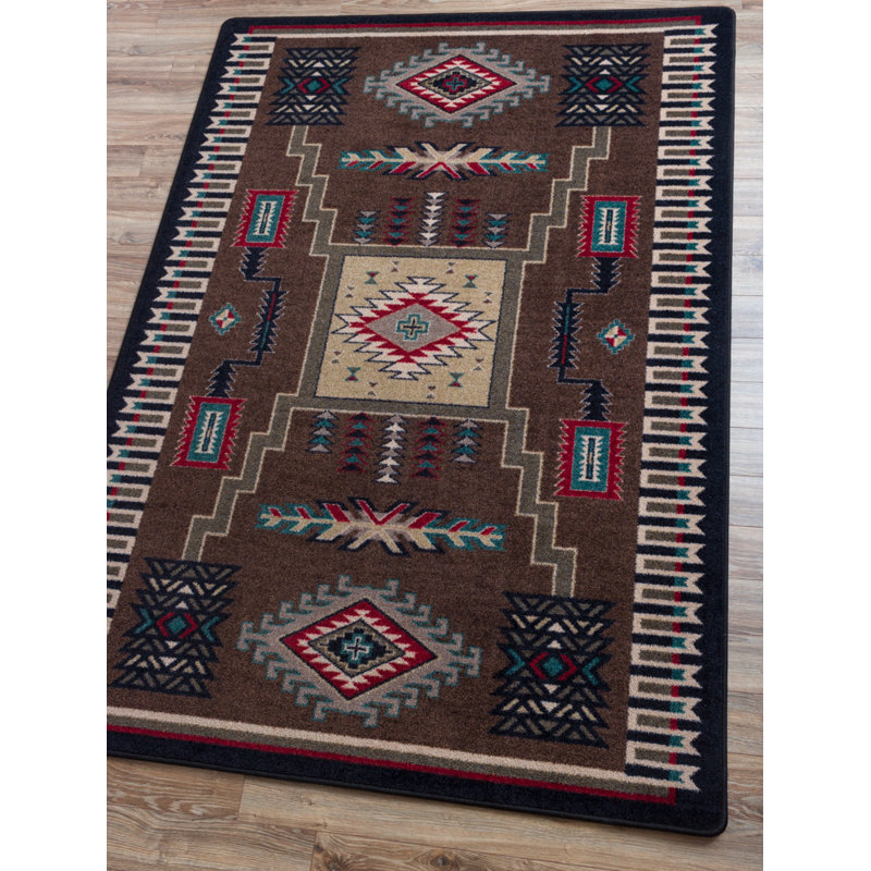 Tapis brun à tissage plat Busselton Southwestern, Rectangle : 2 pi 8 po x 3 pi 11 po
