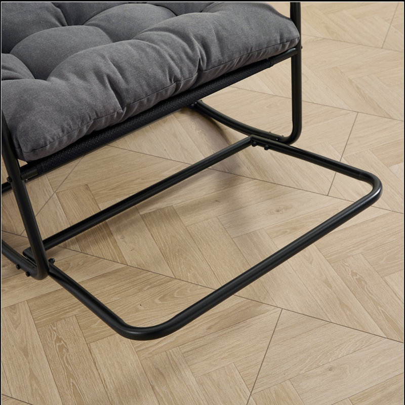 Chaise berçante d'extérieur, coussin confortable, avec coussin épais et doux, pour le salon, la chambre à coucher, la salle de lecture, structure noire avec coussin gris