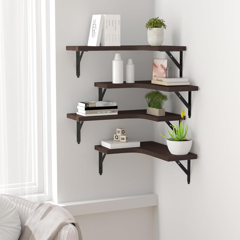 Ensemble de 4 tablettes d'angle flottantes, Walnut