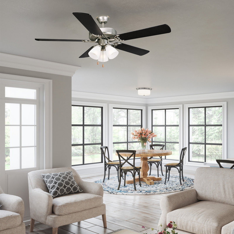 Ventilateur de plafond 52 pales 52 po avec télécommande et ensemble d'éclairage inclus Kalona, Nickel satiné