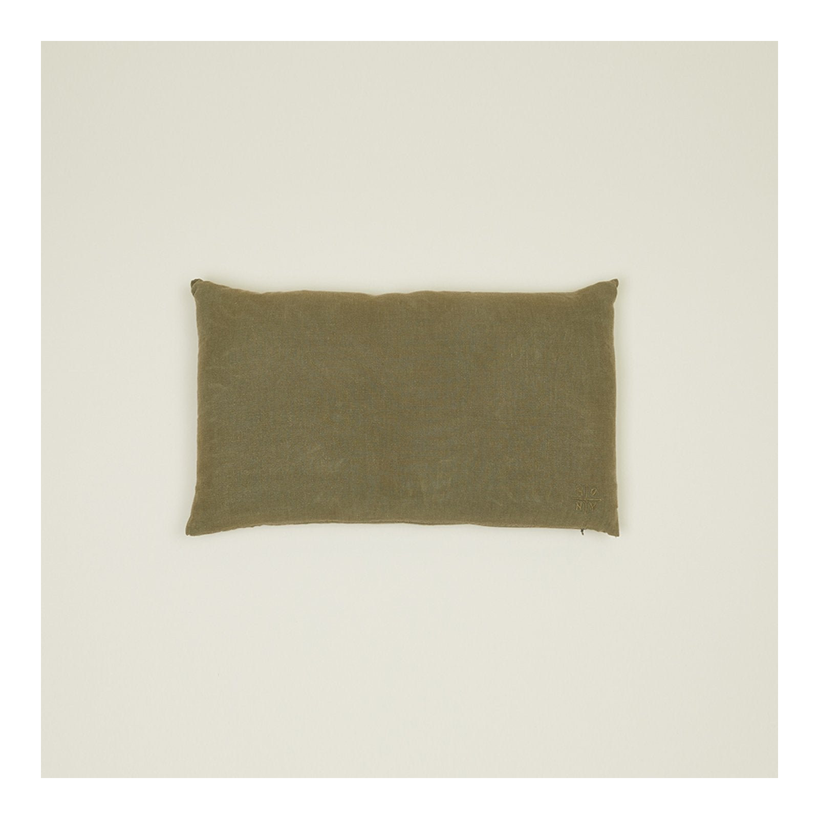 Simple Embroidered Linen Throw Pillow, Olive, Rectangle 12" H x 22" W